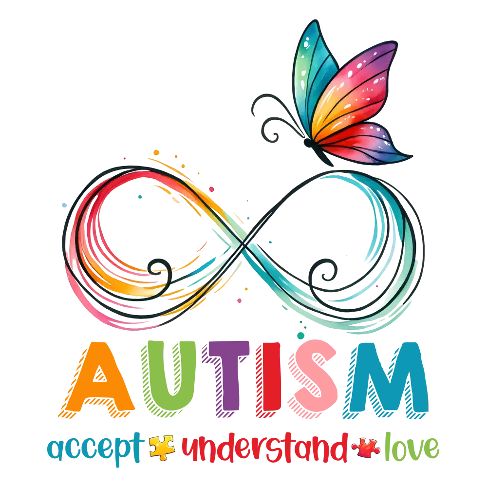 Autism - Accept, Understand, Love - Watercolor With Butterfly: Gang Sheet