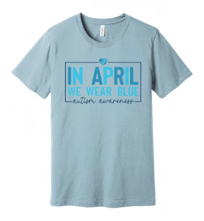 Autism - In April We Wear Blue - Block Emblem - T-Shirt