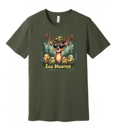 Easter - Egg Hunter - Deer With Camo Hat, Sunglasses and Eggs - T-Shirt