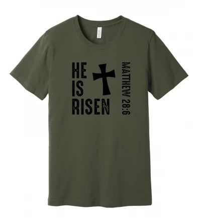 Easter - He Is Risen - Matthew 28:6 - Black Text - T-Shirt