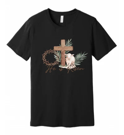 Easter - He is Risen (With Crown of Thorns, Cross and Sheep) - T-Shirt