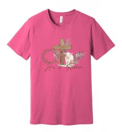 Easter - He is Risen (With Crown of Thorns, Cross and Sheep) - T-Shirt