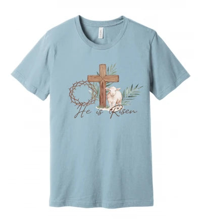 Easter - He is Risen (With Crown of Thorns, Cross and Sheep) - T-Shirt