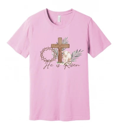 Easter - He is Risen (With Crown of Thorns, Cross and Sheep) - T-Shirt