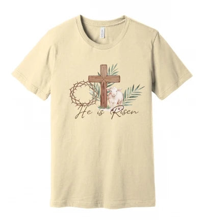 Easter - He is Risen (With Crown of Thorns, Cross and Sheep) - T-Shirt