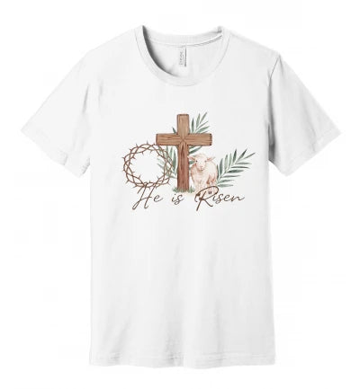 Easter - He is Risen (With Crown of Thorns, Cross and Sheep) - T-Shirt