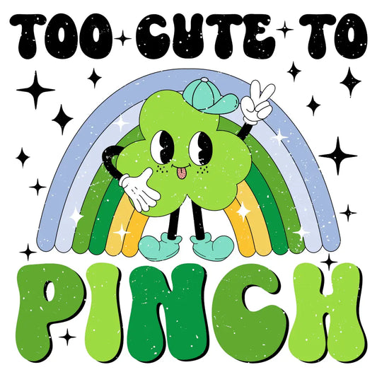 St. Patty's Day - Too Cute to Pinch (Blue Rainbow and Clover: Distressed): Gang Sheet